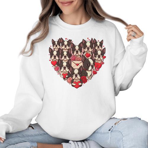 Boston Terrier Heart Valentine Boston Terrier Women Crewneck Sweatshirt - Bostonterriersmerch.com