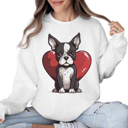 Boston Terrier Mom Dad Bostie Dog Lover Valentines Day Women Crewneck Sweatshirt - Bostonterriersmerch.com