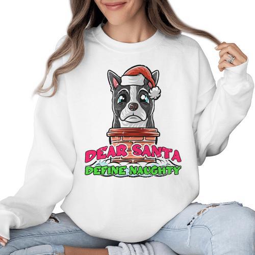 Boston Terrier Santa Claus Christmas Dog Women Crewneck Sweatshirt - Bostonterriersmerch.com