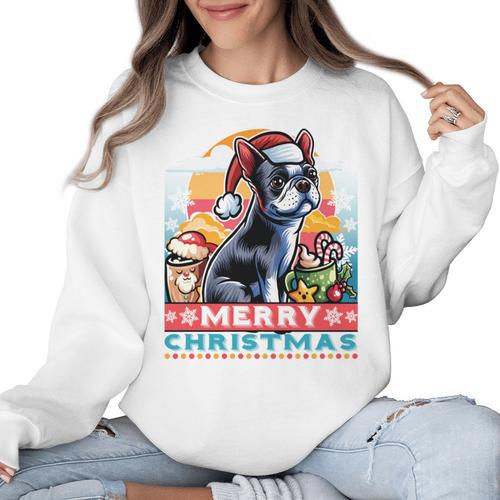 Boston Terrier Santa Claus Coffee Mug Merry Christmas Dogs Women Crewneck Sweatshirt - Bostonterriersmerch.com