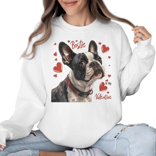 Boston Terrier Is My Valentine Cute Pet Dog Owner Valentine Women Crewneck Sweatshirt - Bostonterriersmerch.com