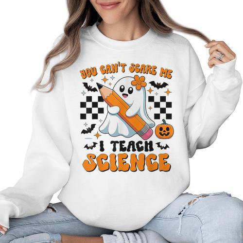 You Can't Scare Me I Teach Science Retro Teacher Halloween Women Crewneck Sweatshirt - teacherstshirts.com AU