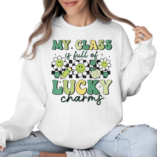 My Class Is Full Of Lucky Charms St Patricks Day Teacher Women Crewneck Sweatshirt - teacherstshirts.com AU