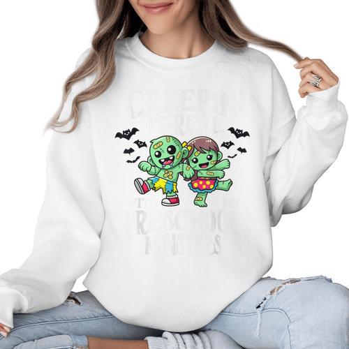 Creepin It Real Monster School Preschool Teacher Halloween Women Crewneck Sweatshirt - teacherstshirts.com AU