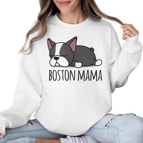 Cute Boston Terrier Boston Mama Women Crewneck Sweatshirt - Bostonterriersmerch.com