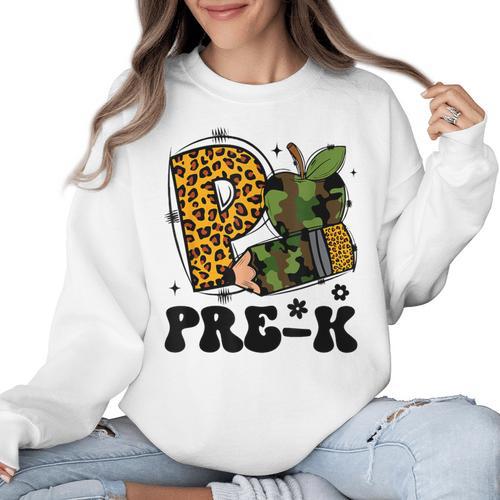 Cute Camo Pre K Back To School Teacher Kid Preschool Women Crewneck Sweatshirt - teacherstshirts.com DE