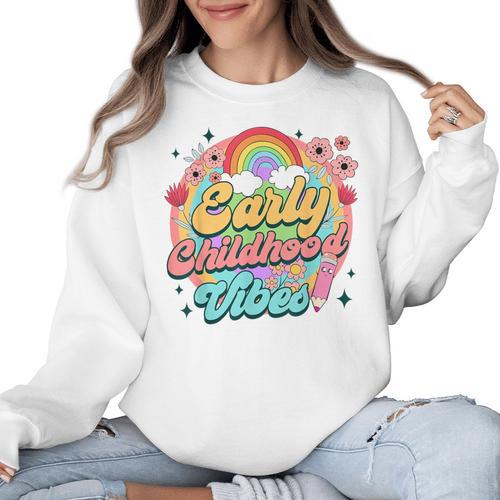 Daycare Teacher Daycare Provider Early Childhood Vibes Women Crewneck Sweatshirt - teacherstshirts.com UK
