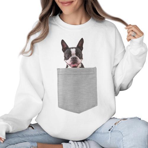 Dog In Your Pocket Boston Terrier For Men Women Girls Kids Women Crewneck Sweatshirt - Bostonterriersmerch.com