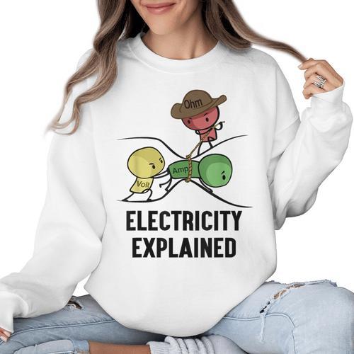 Electricity Explained Physics Nerd I Teacher School Women Crewneck Sweatshirt - teacherstshirts.com