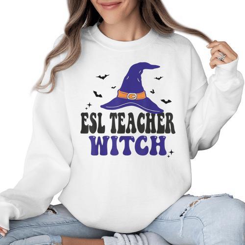 ESL Teacher Witch Halloween Matching Group Costume Women Crewneck Sweatshirt - teacherstshirts.com