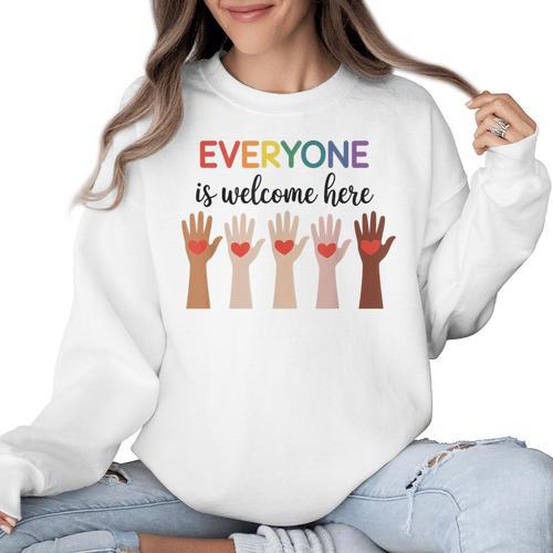 Everyone Is Welcome Here Idaho Teacher Women Crewneck Sweatshirt - teacherstshirts.com