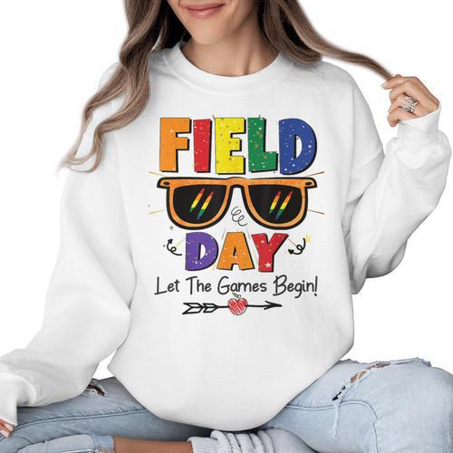 Field Day 2025 Let The Games Begin Kids Boys Girls Teachers Women Crewneck Sweatshirt - teacherstshirts.com AU