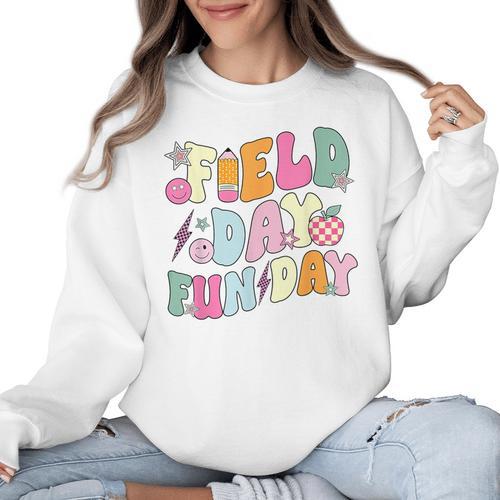 Field Day Fun Day Last Day Of School Teacher Student Women Crewneck Sweatshirt - teacherstshirts.com