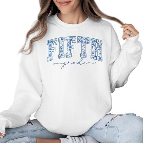 Fifth Grade Toile De Jouy Back To School Teachers Kids Women Crewneck Sweatshirt - teacherstshirts.com