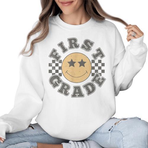 First Grade Teacher First Day Of 1st Grade Back To School Women Crewneck Sweatshirt - teacherstshirts.com AU