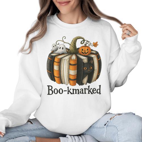 Fun Fall Book Lover Cute Teacher Student Halloween Women Crewneck Sweatshirt - teacherstshirts.com UK