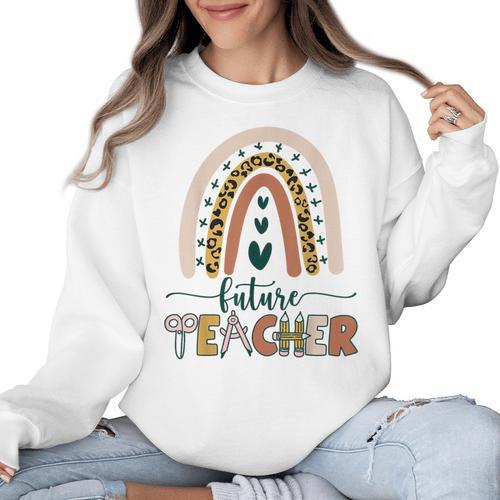 Future Teacher Boho Rainbow Leopard New Grad Student Women Crewneck Sweatshirt - teacherstshirts.com UK