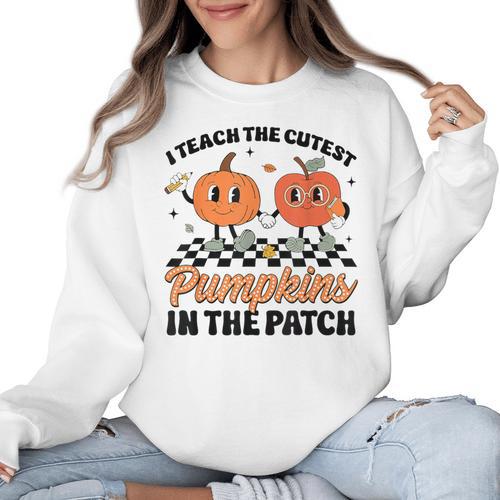 Groovy I Teach The Cutest Pumpkins In The Patch For Teacher Women Crewneck Sweatshirt - teacherstshirts.com AU