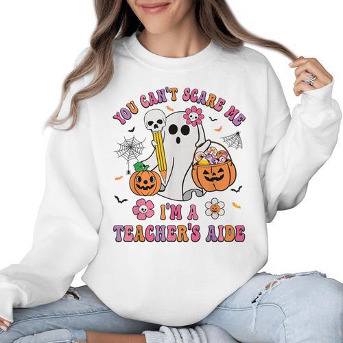 Halloween You Can't Scare Me I'm A School Teacher's Aide Women Crewneck Sweatshirt - teacherstshirts.com