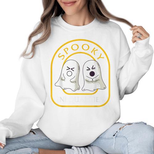 Halloween Math Teacher Cottagecore Spooky Inequalities Ghost Women Crewneck Sweatshirt - teacherstshirts.com