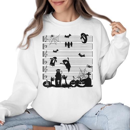 Halloween Music Note Clefs Spooky Ghost For Music Teacher Women Crewneck Sweatshirt - teacherstshirts.com AU