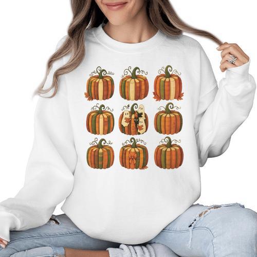 Halloween Teacher Fall Book Pumpkin Retro Reading Women Crewneck Sweatshirt - teacherstshirts.com