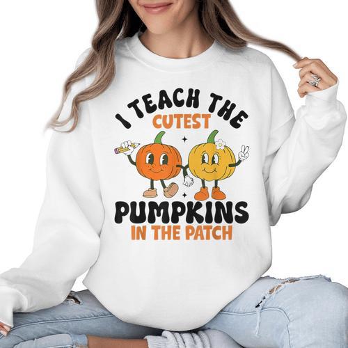 Halloween Teacher I Teach The Cutest Pumpkins In The Patch Women Crewneck Sweatshirt - teacherstshirts.com AU