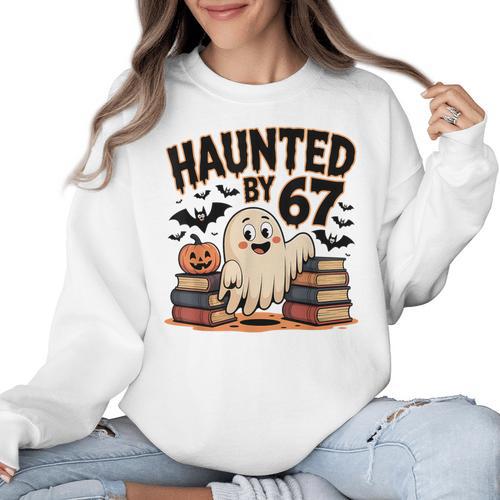 Haunted By 67 Teacher Ghost Pumpkin Halloween Costum Women Crewneck Sweatshirt - teacherstshirts.com DE