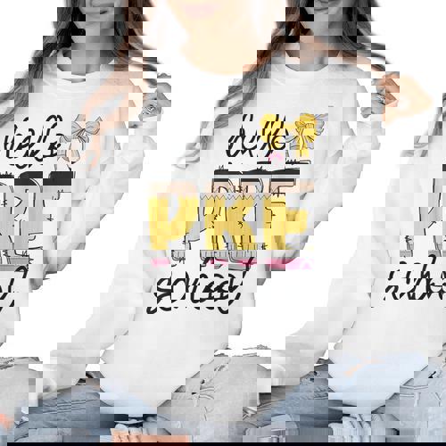 Hello Pre-K Preschool Back To School First Day Teacher Kids Women Crewneck Sweatshirt - teacherstshirts.com