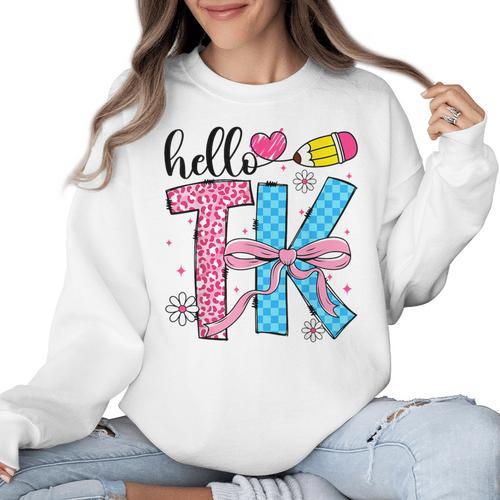 Hello TK Transitional Kindergarten Back To School Teacher Women Crewneck Sweatshirt - teacherstshirts.com