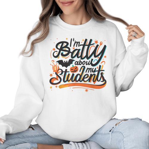 I'm Batty About My Students Watercolor Bat Teacher Halloween Women Crewneck Sweatshirt - teacherstshirts.com