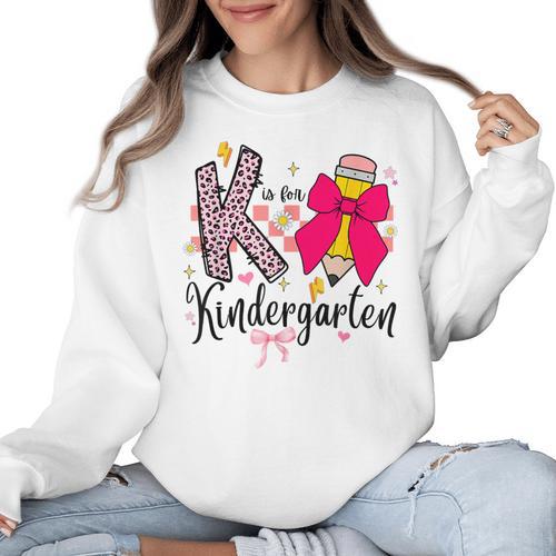 K Is For Kindergarten Teacher Coquette Bow Back To School Women Crewneck Sweatshirt - teacherstshirts.com AU