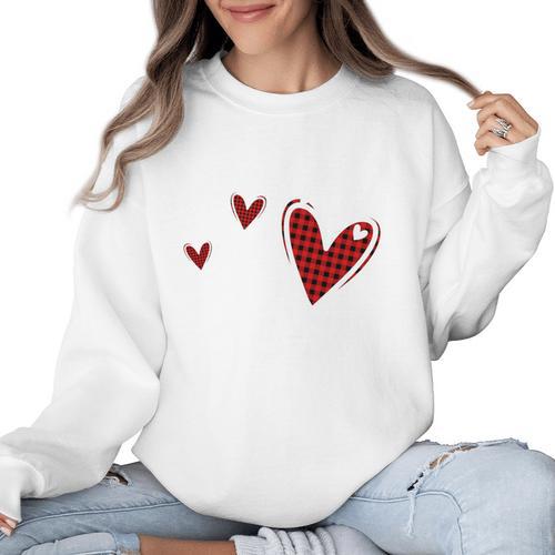 Kindergarten Has My Heart Buffalo Print Teacher Valentine Women Crewneck Sweatshirt - teacherstshirts.com