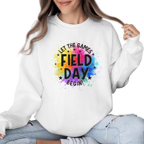 Let The Games Begin Field Day Fun Day Teachers Boys Girls Women Crewneck Sweatshirt - teacherstshirts.com DE