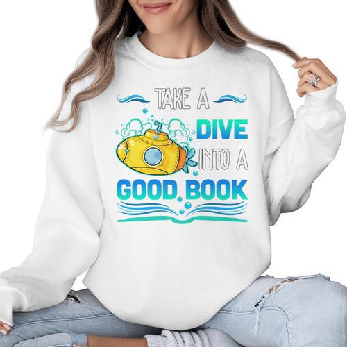 Librarian Teacher Dive Into A Good Book Reading Premium Tri-Blend Women Crewneck Sweatshirt - teacherstshirts.com DE