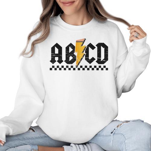 Lightning Pencil Rock'n Roll ABCD Teacher Back To School Kid Women Crewneck Sweatshirt - teacherstshirts.com AU