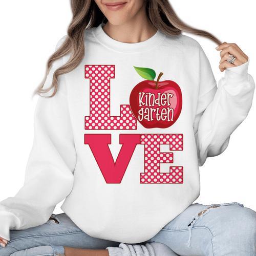 Love Kindergarten Cute Apple School Teacher Women Crewneck Sweatshirt - teacherstshirts.com
