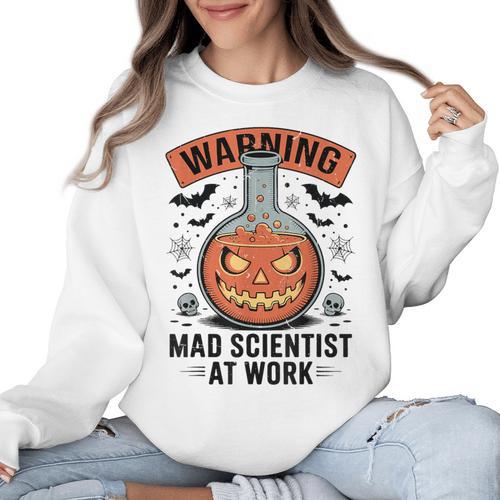 Mad Scientist Pumpkin Science Teacher Halloween Costume Kids Women Crewneck Sweatshirt - teacherstshirts.com