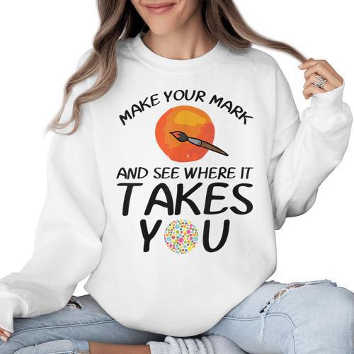 Make Mark Paintbrush International Dot Day Art Teacher Women Crewneck Sweatshirt - teacherstshirts.com