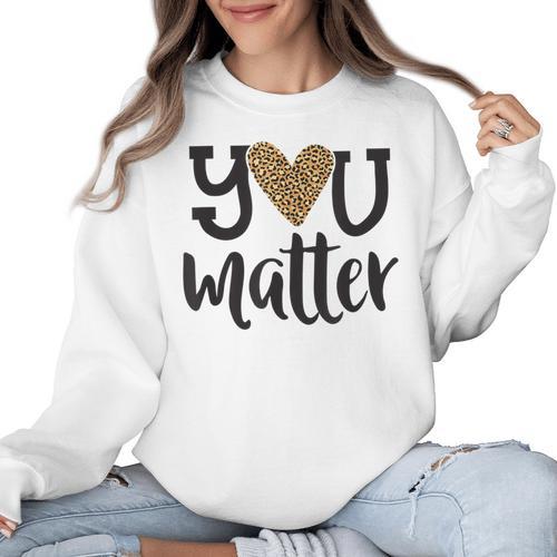 You Matter Leopard Print Teacher Kind Counselor Kindness Women Crewneck Sweatshirt - teacherstshirts.com UK