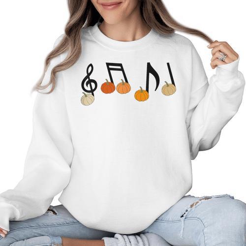 Music Notes Pumpkin Music Teacher Musician Fall Halloween Men Women Kids Women Crewneck Sweatshirt - teacherstshirts.com AU