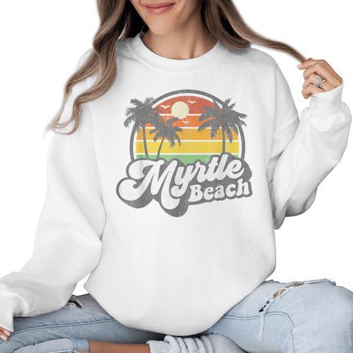 Myrtle Beach South Carolina Retro 70s Vintage Vacation Women Crewneck Sweatshirt - Bostonterriersmerch.com