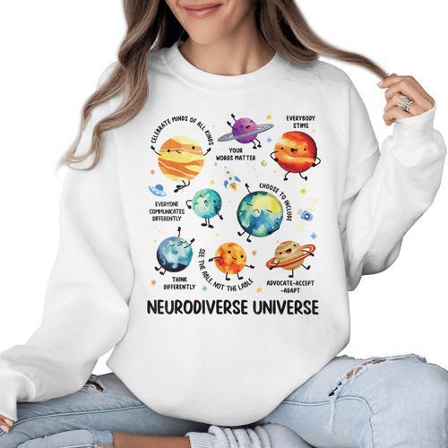 Neurodiverse Universe Space Planet Special Education Teacher Women Crewneck Sweatshirt - teacherstshirts.com AU