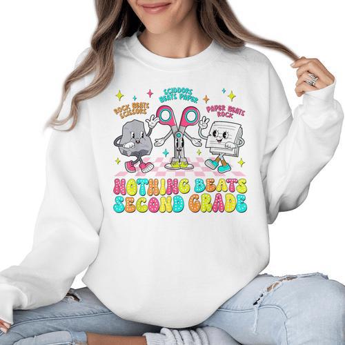 Nothing Beats 2nd Second Grade Back To School Teacher Kids Women Crewneck Sweatshirt - teacherstshirts.com CA