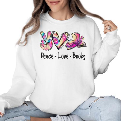 Peace Love Books Librarian Teacher Life Book Library Tie Dye Women Crewneck Sweatshirt - teacherstshirts.com DE