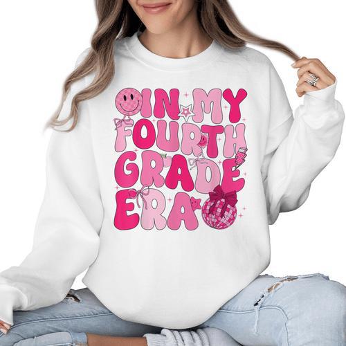 Pink Fourth Grade Era 4th Back To School Grade Teacher Women Crewneck Sweatshirt - teacherstshirts.com UK