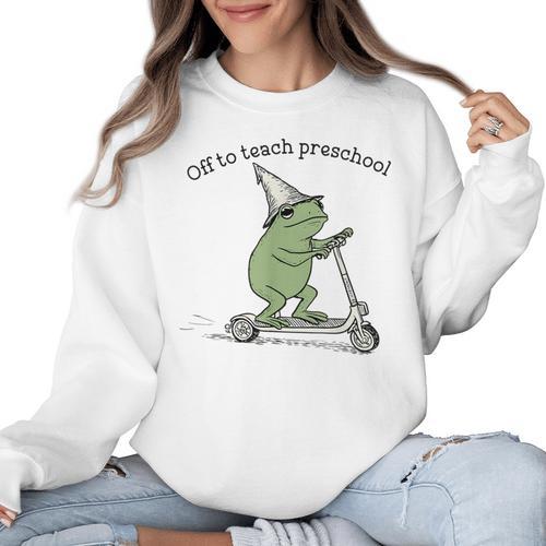 Pre K Grade Teacher Frog Back To School Preschool Women Crewneck Sweatshirt - teacherstshirts.com