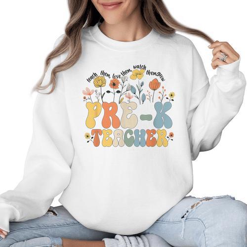 Pre-k Teacher Appreciation Teaching Wildflowers Women Crewneck Sweatshirt - teacherstshirts.com