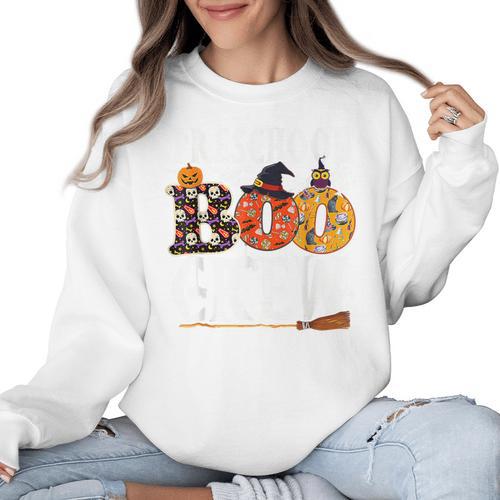 Preschool Boo Crew Teacher Halloween Women Crewneck Sweatshirt - teacherstshirts.com AU