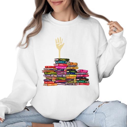 Reading Books Librarian Reader Nerd I'm Ok Teacher School Women Crewneck Sweatshirt - teacherstshirts.com